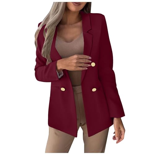 Damen Blazer Elegant Langarm Casual Blazer Arbeit Büro Knopf Open Front Jacke Anzug Business Longblazer Slim Fit Revers Blazer Casual Arbeit Blazer Anzug Sportlich Leicht Blazer Jacke Einfarbig von Glücksvogel