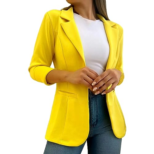 Damen Blazer Langer Casual Open Front Blazer Elegant Langarm Elastisch Arbeit Slim Fit Longblazer Geschäft Büro Jacke Cardigan Anzug Leicht Solid Blazer Sportlich Eingekerbter Blazer Jack mit Taschen von Glücksvogel
