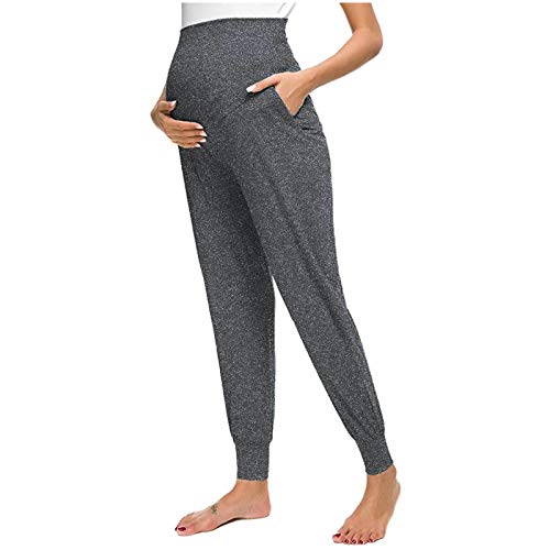 Damen Casual Schwangerschaftshose Umstandshose Freizeithose für Schwangere, Umstandsleggings Lang Schwangerschaft Hosen Bequeme Stretch Jogginghose Sporthose Umstandsmode Hose (Dark Gray, L) von Glücksvogel