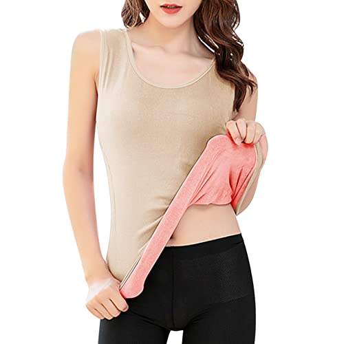 Damen Innenfleece Thermounterwäsche Oberteil Baumwolle Tank Top Winter Warmes Thermo Unterhemd Ärmellos Longshirt Thermo-Shirt Fleece Funktionsunterwäsche Rundhalsausschnitt Warme Unterwäsche von Glücksvogel