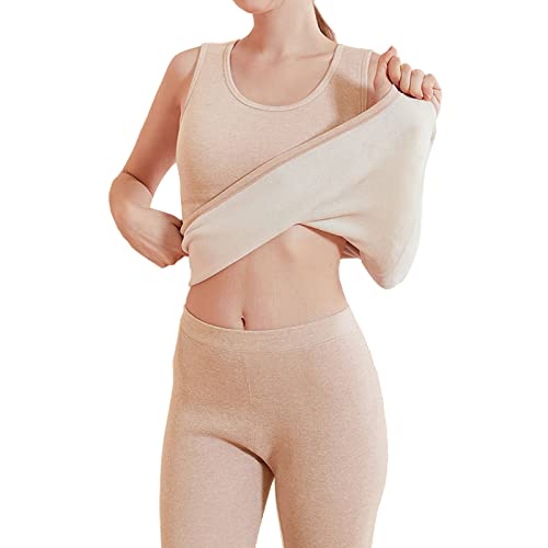 Damen Innenfleece Thermounterwäsche Oberteil Baumwolle Tank Top Winter Warmes Thermo Unterhemd Ärmellos Longshirt Thermo-Shirt Fleece Funktionsunterwäsche Rundhalsausschnitt Warme Unterwäsche von Glücksvogel