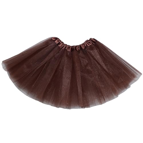 Damen Kurz Tüllrock Petticoats Unterrock Pettiskirt 50er Rockabilly Tutu Tüll Tanzkleid Retro Ballettrock Erwachsene Teenager Tutu Party Ballet Tanzen Fancy Dress Karneval Cosplay (Coffee, One Size) von Glücksvogel