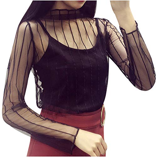 Damen Langarm Shirt Mesh Oberteil Sexy Netz Leichtes Transparent Tüll Mesh Bluse Tunika Netzoberteil Tops Damen Rollkragenpullover Durchsichtiges Netz Bluse Casual Multicolor Party (D, One Size) von Glücksvogel