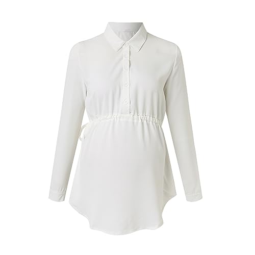 Damen Langarm Stillshirt Schwanger Bluse Tunika Shirt Elegant Umstandsmode Nursing Umstandstop Maternity Stillkleidung Umstandsshirt Schwangerschaft T-Shirt Stilltop Mutterschafts Oberteil (White, S) von Glücksvogel