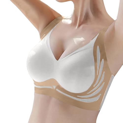 Damen Nahtlos BH ohne Bügel Push Up Weicher Bustier Komfort Sport BH Gepolstert Spitzen Schlaf Bra Große Größen T-Shirt BH Brüste Starker Halt Klassischer BH Wohlfühl Top für Freizeit (Beige, XXL) von Glücksvogel