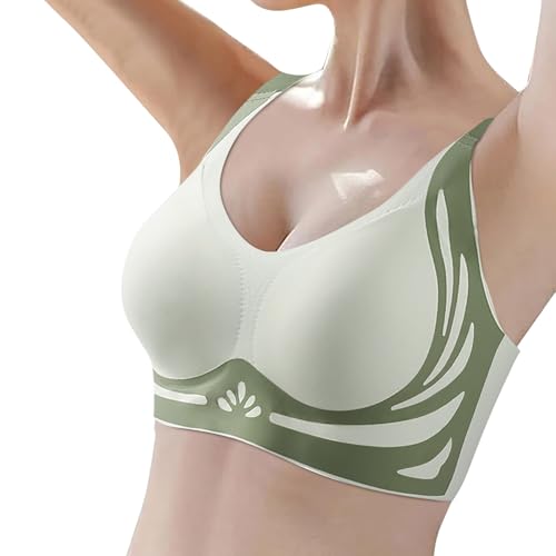 Damen Nahtlos BH ohne Bügel Push Up Weicher Bustier Komfort Sport BH Gepolstert Spitzen Schlaf Bra Große Größen T-Shirt BH Brüste Starker Halt Klassischer BH Wohlfühl Top für Freizeit (T1-Green, M) von Glücksvogel