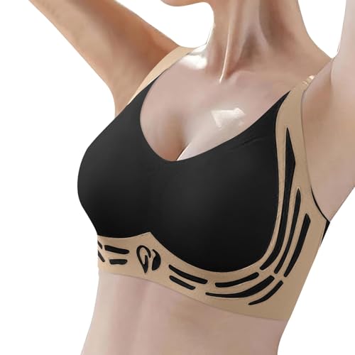 Damen Nahtlos BH ohne Bügel Push Up Weicher Bustier Komfort Sport BH Gepolstert Spitzen Schlaf Bra Große Größen T-Shirt BH Brüste Starker Halt Klassischer BH Wohlfühl Top für Freizeit (T2-Black, L) von Glücksvogel