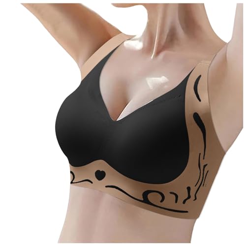 Damen Nahtlos BH ohne Bügel Push Up Weicher Bustier Komfort Sport BH Gepolstert Spitzen Schlaf Bra Große Größen T-Shirt BH Brüste Starker Halt Klassischer BH Wohlfühl Top für Freizeit (T3-Black, XXXL) von Glücksvogel