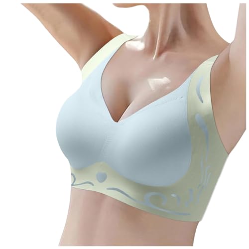 Damen Nahtlos BH ohne Bügel Push Up Weicher Bustier Komfort Sport BH Gepolstert Spitzen Schlaf Bra Große Größen T-Shirt BH Brüste Starker Halt Klassischer BH Wohlfühl Top für Freizeit (T3-Blue, XL) von Glücksvogel