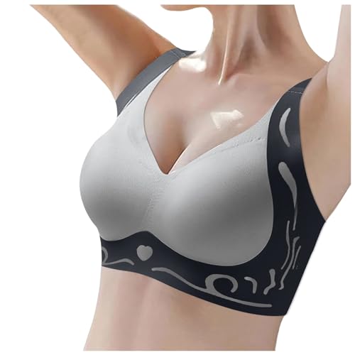 Damen Nahtlos BH ohne Bügel Push Up Weicher Bustier Komfort Sport BH Gepolstert Spitzen Schlaf Bra Große Größen T-Shirt BH Brüste Starker Halt Klassischer BH Wohlfühl Top für Freizeit (T3-Grey, XL) von Glücksvogel