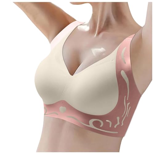Damen Nahtlos BH ohne Bügel Push Up Weicher Bustier Komfort Sport BH Gepolstert Spitzen Schlaf Bra Große Größen T-Shirt BH Brüste Starker Halt Klassischer BH Wohlfühl Top für Freizeit (T3-Beige, XXXL) von Glücksvogel