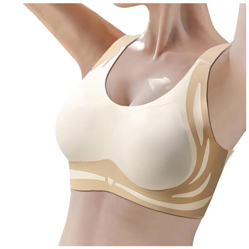 Damen Nahtlos BH ohne Bügel Push Up Weicher Bustier Komfort Sport BH Gepolstert Spitzen Schlaf Bra Große Größen T-Shirt BH Brüste Starker Halt Klassischer BH Wohlfühl Top für Freizeit (T5-Beige, XL) von Glücksvogel