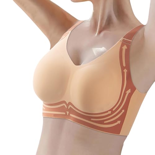 Damen Nahtlos BH ohne Bügel Push Up Weicher Bustier Komfort Sport BH Gepolstert Spitzen Schlaf Bra Große Größen T-Shirt BH Brüste Starker Halt Klassischer BH Wohlfühl Top für Freizeit (T7-Orange, XXL) von Glücksvogel