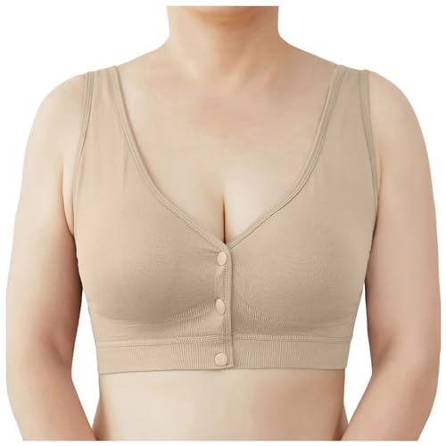 Damen Nahtlos Vorderverschluss BH ohne Bügel Weicher Starker Halt Bustier BHS Große Größen Push Up Soft BH Bralette Komfort Schlaf Tshirt BH Bequem Klassischer BH Wohlfühl BHS Breite (Beige, XL) von Glücksvogel