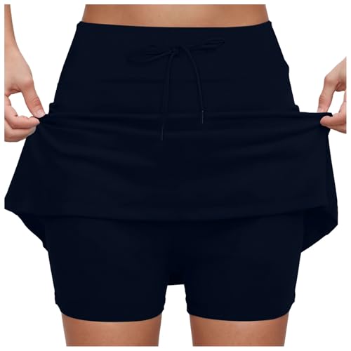 Damen Rock mit Hose drunter Hosenrock Sportrock Dehnbaren Basic Skaterrock Tennisrock mit Shorts Knielange Skirt SolideRock Mädchen Sommerrock Elastischer Bund Minirock Golfrock von Glücksvogel