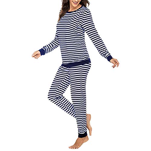 Damen Schlafanzug Stillpyjama Langarm Gestreift Umstandspyjama Schlafanzug Umstandnachtwäsche Lang Schwangere Stillpyjama Weich Umstandsmode Schlafanzug mit Stillfunktion Nachtwäsche für (Navy, XXL) von Glücksvogel