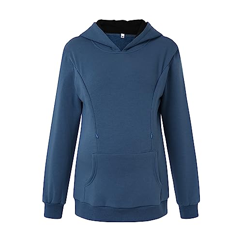 Damen Stillen Hoodie Umstandspullover Langarm Umstandsmode Stilltops Schwangerschaftssweatshirt Winter Stillpullover Schwangere Pflege Sweatshirt Kapuzenpullover Pullis Stillzeit mit (Blue #2, XL) von Glücksvogel