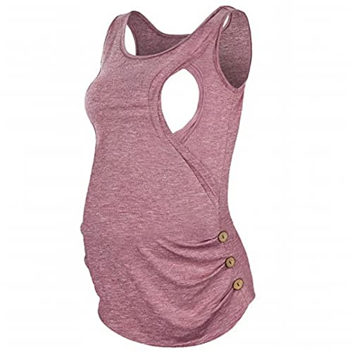 Damen Stilltop Umstand Top Shirt Umstandstop Umstandsmode Schwangerschafts Tanktop Unterhemden Oberteile Basic Tank Tops Schwangerschafts Top Umstandsshirt mit Seitlich Geraffte (Pink, XL) von Glücksvogel