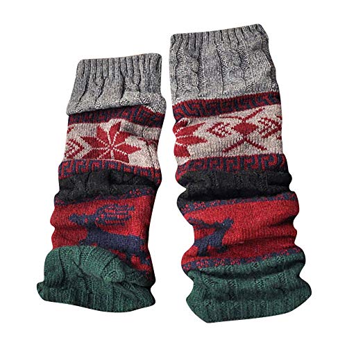 Damen Stulpen Weihnachten Vintage Weihnachtsstrumpf Beinwärmer Lange Winter Strick Häkelarbeit Legwarmer Beinstulpen Verdicken Strümpfe Knit Crochet Socken Gestrickte Strümpfe 80er Jahre für Mädchen von Glücksvogel