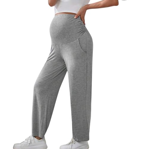 Damen Umstandhose Lang Freizeithose für Schwangere Umstandshose Lässig Lose Schwangerschafts Schlafanzug Pyjamahose Jogginghose Yogahose Stretch LoungeHosen mit Taschen Bequeme Schwangerschafts (M) von Glücksvogel