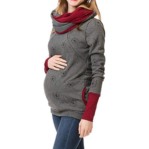 Damen Umstandsmode Still-Kapuzenpullover Langarm Stillpullover Oberteil Herbst Winter Mutterschaft Kapuzenpullover Hoodie Nursing Stillshirt Warm Sweatshirt Still Pullover mit Kapuze für (Grey, L) von Glücksvogel