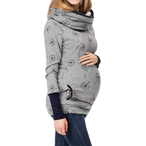 Damen Umstandsmode Still-Kapuzenpullover Langarm Stillpullover Oberteil Herbst Winter Mutterschaft Kapuzenpullover Hoodie Nursing Stillshirt Warm Sweatshirt Still Pullover mit Kapuze für (Silver, XL) von Glücksvogel