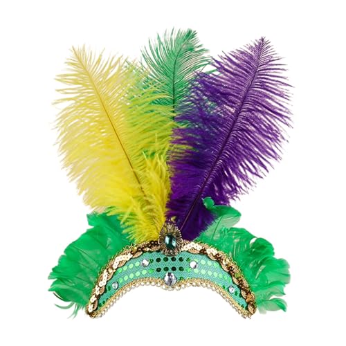 Feder Stirnband Fascinator Damen Flapper Stirnbänder Cosplay Haarband Karneval Party Kopfschmuck Vintage Haarreif Kopfbedeckung Kostüm für Hochzeit (Camouflage, One Size) von Glücksvogel