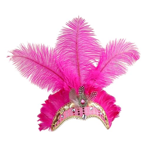 Feder Stirnband Fascinator Damen Flapper Stirnbänder Cosplay Haarband Karneval Party Kopfschmuck Vintage Feder Haarreif Feder Kopfbedeckung Kostüm für Party Karneval Hochzeit (Hot Pink, One Size) von Glücksvogel