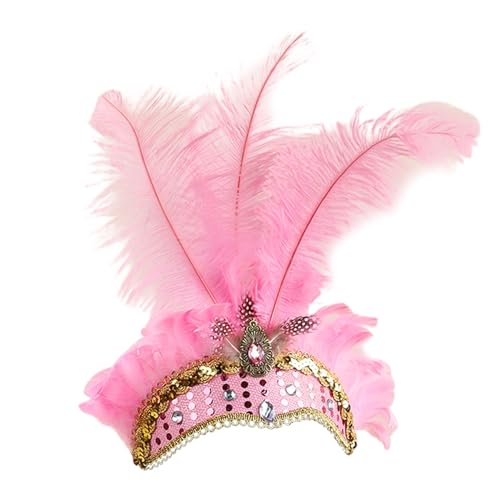 Feder Stirnband Fascinator Damen Flapper Stirnbänder Cosplay Haarband Karneval Party Kopfschmuck Vintage Feder Haarreif Feder Kopfbedeckung Kostüm für Party Karneval Hochzeit (Pink, One Size) von Glücksvogel