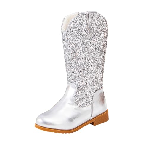 Glitzer Reitstiefel Mädchen Prinzessin Bunt Pailletten Stiefel mit Seitlichem Reißverschluss Langschaft Dicke Sohle Boots Mode Thermo Kindererstiefel Outdoor Winterstiefel Rutschfest Schuhe für Party von Glücksvogel