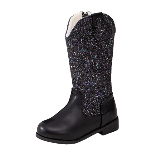 Glitzer Reitstiefel Mädchen Prinzessin Bunt Pailletten Stiefel mit Seitlichem Reißverschluss Langschaft Dicke Sohle Boots Mode Thermo Kindererstiefel Outdoor Winterstiefel Rutschfest Schuhe für Party von Glücksvogel