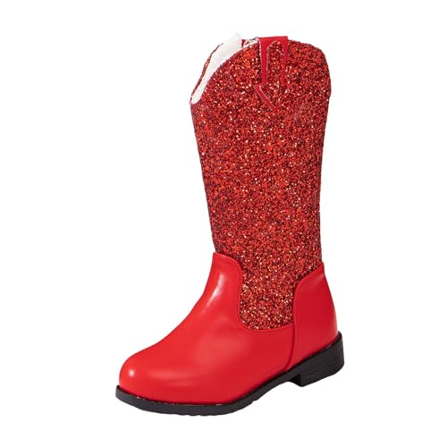 Glitzer Reitstiefel Mädchen Prinzessin Bunt Pailletten Stiefel mit Seitlichem Reißverschluss Langschaft Dicke Sohle Boots Mode Thermo Kindererstiefel Outdoor Winterstiefel Rutschfest Schuhe für Party von Glücksvogel