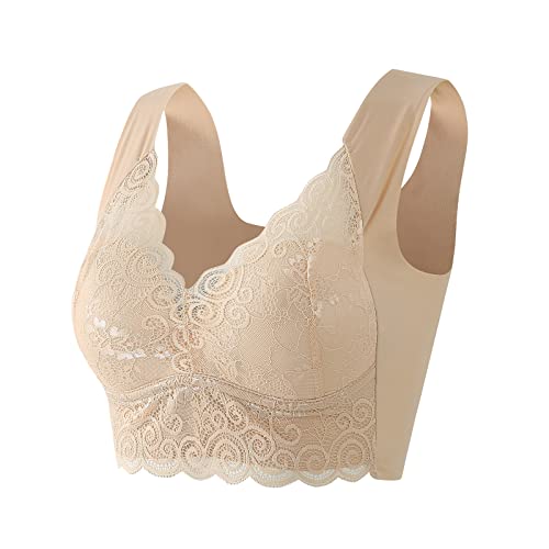 Glücksvogel Damen Nahtlos Spitzen BH ohne Bügel Bustier Weicher Damen Push-Up BH Gepolstert Sport BH Bralette Yoga Sports BH Täglicher Bra Bequem und Weich (Khaki, L) von Glücksvogel