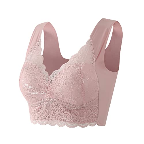 Glücksvogel Damen Nahtlos Spitzen BH ohne Bügel Bustier Weicher Damen Push-Up BH Gepolstert Sport BH Bralette Yoga Sports BH Täglicher Bra Bequem und Weich (Pink, XL) von Glücksvogel