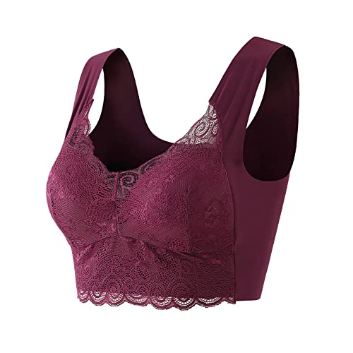 Glücksvogel Damen Nahtlos Spitzen BH ohne Bügel Bustier Weicher Damen Push-Up BH Gepolstert Sport BH Bralette Yoga Sports BH Täglicher Bra Bequem und Weich (Purple, XL) von Glücksvogel