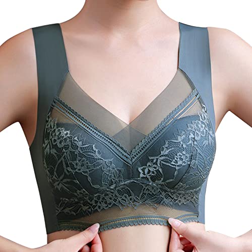 Glücksvogel Damen Nahtlos Spitzen BH ohne Bügel Bustier Weicher Damen Push-Up BH Gepolstert Sport BH Bralette Yoga Sports BH Täglicher Bra Bequem und Weich (V2-Blue, XL) von Glücksvogel