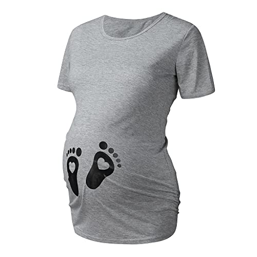 Glücksvogel Damen Stillshirt Fußabdrücke, Lustige Witzige Süße Schwangeres Still-Top Umstandsshirt mit Motiv Umstandsmode Schwangerschaft T-Shirt Baumwolle Sommer Mutterschaft T-Shirt Kleidung von Glücksvogel