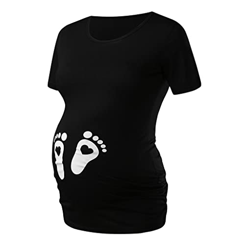 Glücksvogel Damen Stillshirt Fußabdrücke, Lustige Witzige Süße Schwangeres Still-Top Umstandsshirt mit Motiv Umstandsmode Schwangerschaft T-Shirt Baumwolle Sommer Mutterschaft T-Shirt Kleidung von Glücksvogel