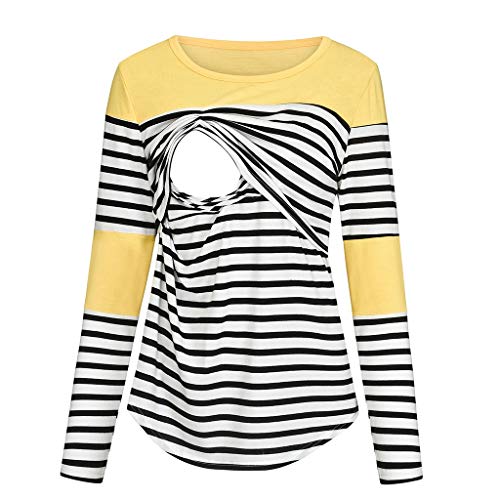 Glücksvogel Damen Stillshirt Umstandstop T-Shirt Langarm Schwangeres Still-Top Umstandsmode Umstandsshirt O-Neck Mutterschaft Streifen Shirt Baumwolle Schwangerschaft Kleidung T-Shirt von Glücksvogel