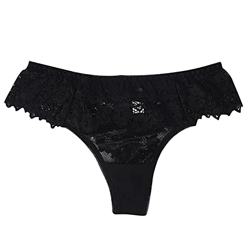 Glücksvogel Damen Strings Spitze aus Baumwolle Tanga Slips Soft Unterwäsche Panties Unterhosen mit Spitze Slips Hipster Höschen Spitzen-String Reizvolle Dessous Tanga Schlüpfer (Schwarz, S) von Glücksvogel