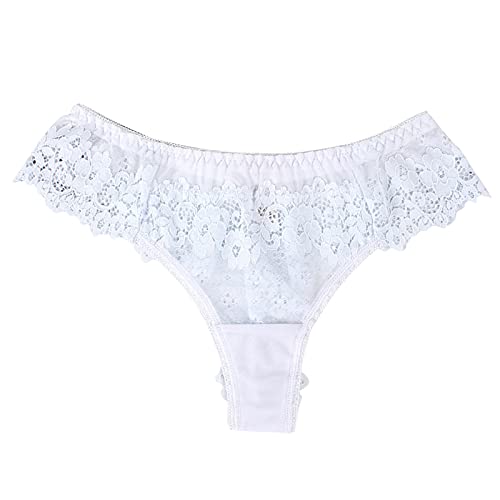 Glücksvogel Damen Strings Spitze aus Baumwolle Tanga Slips Soft Unterwäsche Panties Unterhosen mit Spitze Slips Hipster Höschen Spitzen-String Reizvolle Dessous Tanga Schlüpfer (Weiß, L) von Glücksvogel
