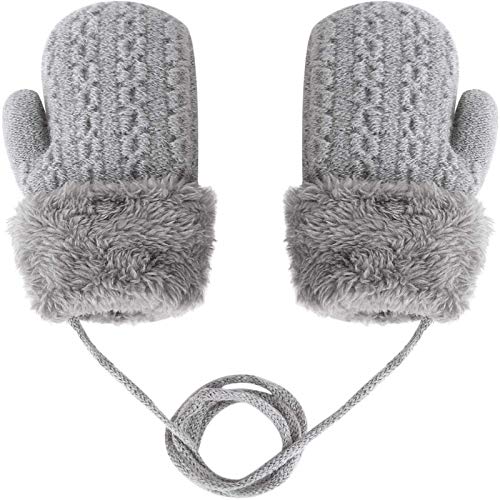 Glücksvogel Kinder Fäustlinge Winter Warme Handschuhe Baby Winterhandschuhe Cartoon Fausthandschuh Halshandschuhe Niedliche Strickhandschuh Dicke Doppelt mit Plüsch, 1-4 Jahre (Grau, One size) von Glücksvogel