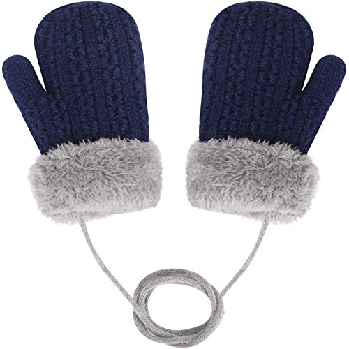 Glücksvogel Kinder Fäustlinge Winter Warme Handschuhe Baby Winterhandschuhe Cartoon Fausthandschuh Halshandschuhe Niedliche Strickhandschuh Dicke Doppelt mit Plüsch, 1-4 Jahre (Marine, One size) von Glücksvogel