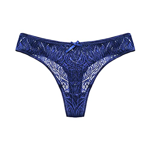 Glücksvogel String Tanga Damen Unterwäsche Panties Unterhosen mit Spitze Slips Hipster Höschen Damen-Strings Atmungsaktive Unterhosen Hipster Bikini Reizvolle Schlüpfer Dessous (Blau, L) von Glücksvogel