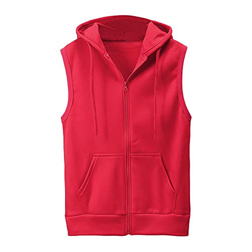 Glücksvogel Tank Tops Herren Kapuzenjacke Ärmellose Hoodie Basic Einfarbig Bodybuilding Gym Fitness Muskelshirt Sweatjacke Sweatshirt Kapuzenpullover Hoodie Kapuze Reißverschluss Sportweste Top von Glücksvogel