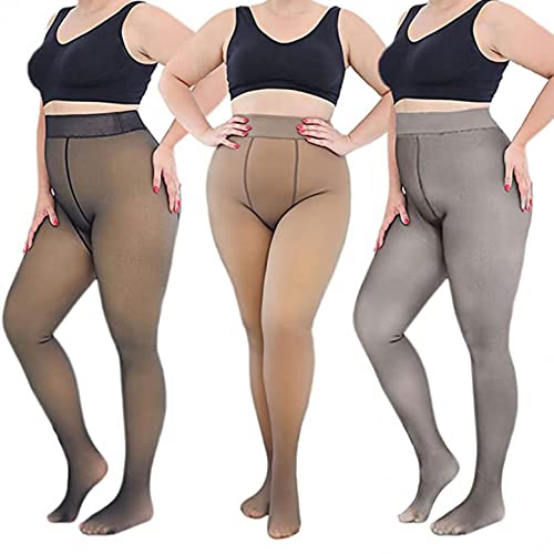 Glücksvogel Winter Strumpfhosen Damen Große Größe Thermostrumpfhose Hautfarbe Fake See Through Tights Gefütterte Leggins Plus Größen Damen Translucent Warm Fleece Leggance Strumpfhose für Frauen von Glücksvogel