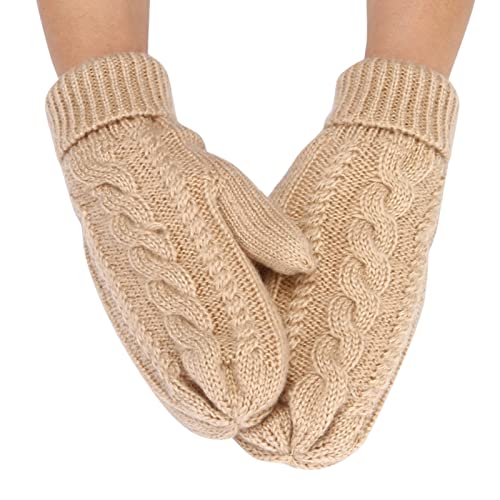Handschuhe Damen Frauen Strickenhandschuhe Fleece Super Dicke Gefüttert Fäustlinge Casual Winddicht Outdoor Sports Gloves Dehnbare Strick Winterhandschuhe Fausthandschuhe für Outdoor (Beige, One Size) von Glücksvogel