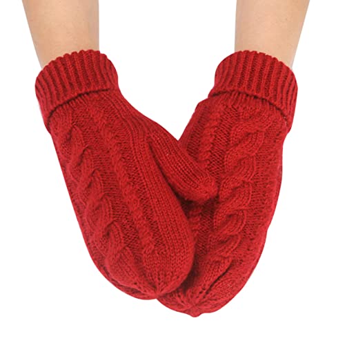 Handschuhe Damen Frauen Strickenhandschuhe Fleece Super Dicke Gefüttert Fäustlinge Casual Winddicht Outdoor Sports Gloves Dehnbare Strick Winterhandschuhe Fausthandschuhe für Outdoor (Red, One Size) von Glücksvogel