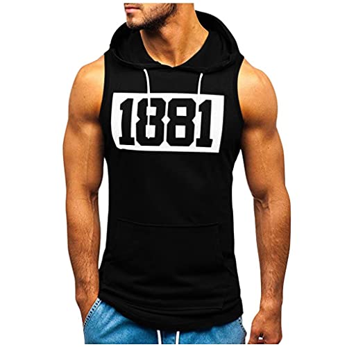 Herren Tank Top Sport Workout Muskelshirts Ärmelloser Hoodie Unterhemden Fitness Gym Pullover Sweatshirt Herren Weste Bodybuilding T-Shirt Mit Kapuze Slim Fit Kapuzenweste von Glücksvogel