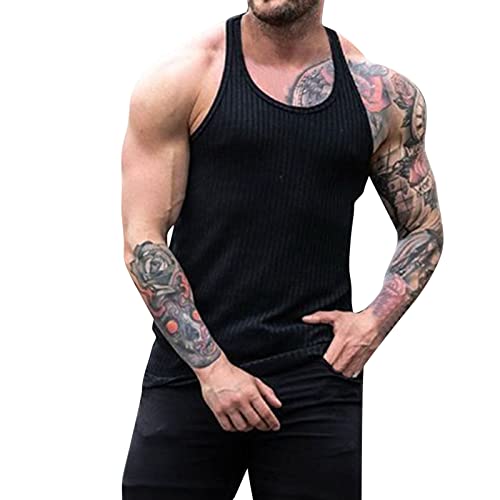 Herren Workout Stringer Tanktops Muscle Shirt Regular Fit Funktion Ärmellose Oberteil mit Rundhals für Workout Gym Fitness Trägershirt Männer Muskelshirt Training Achselshirt Sport (Black, XL) von Glücksvogel